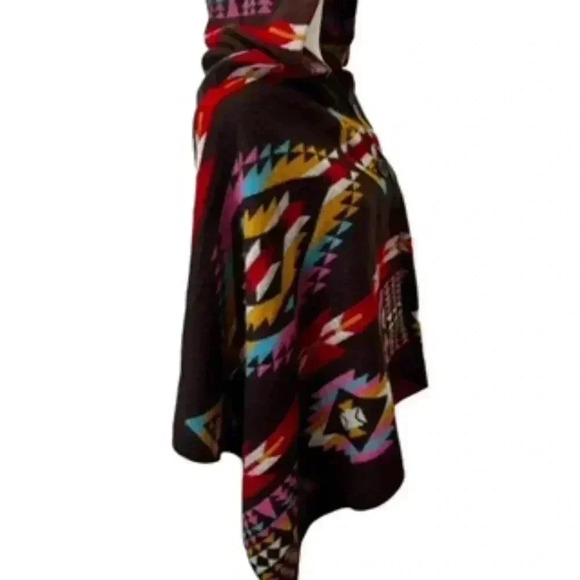 NEW‎ Woven Heart Blanket Poncho Native Design Acrylic Hooded Women's Size XL NWT - Picture 7 of 11